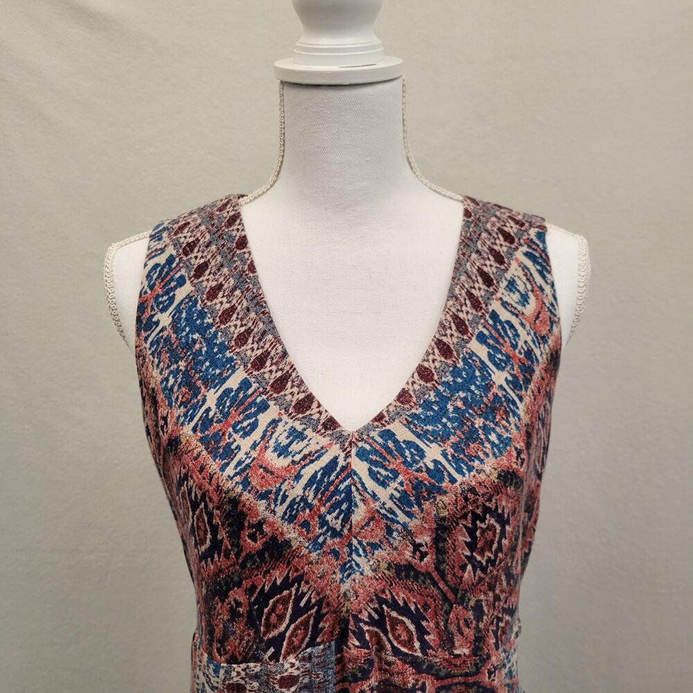 Lucky Brand Dress Women's Medium Sleeveless Smocked Waist Pockets Boho Aztec - Picture 4 of 13